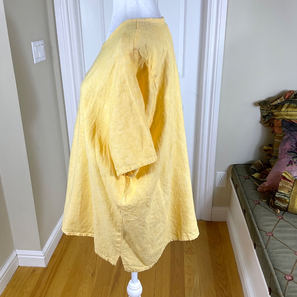 Flax Linen Tunic Top Short Sleeve Yellow (L) - Picture 6 of 7